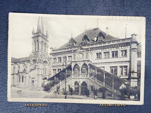 Открытка старинная "Bern Rathaus und Altkatholische Kirche" Ратуша Церковь Берн Швейцария Нач. ХХ века №6786